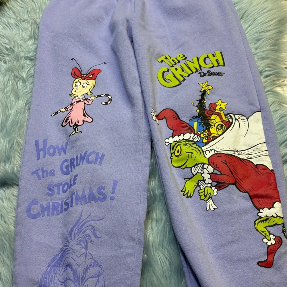 Dr. Seuss Lavender The Grinch Logo Sweatpants sz XS